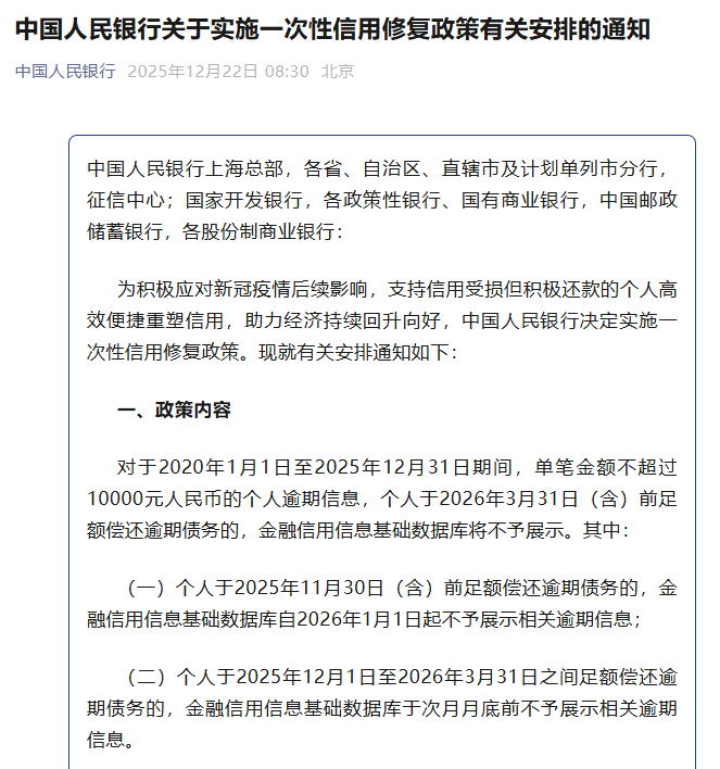 一次性信用修复来了！你可能最关心的六个问题