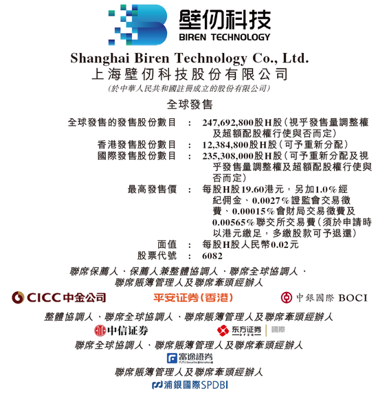 壁仞科技(06082)招股,23名基石投资认购29亿,将成2026年首家香港上市公司,1月2日挂牌