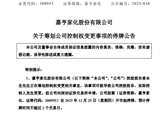 停牌！300955，筹划控制权变更！今日股价大涨