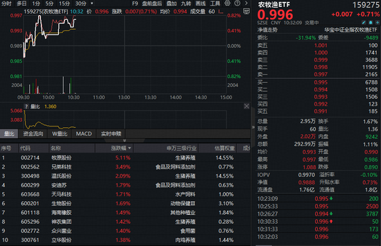 生猪养殖板块大涨，全市场“含猪量”最高农牧渔ETF（159275）继续上攻！“猪周期”反转在即？