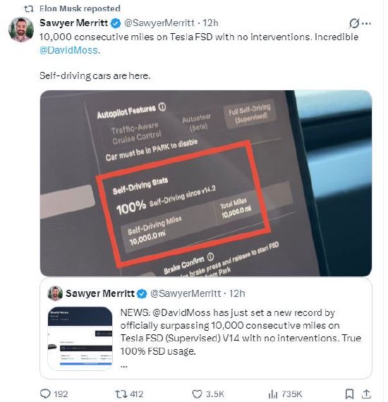 美国一特斯拉车主创下连续“自动驾驶”1万英里的纪录
