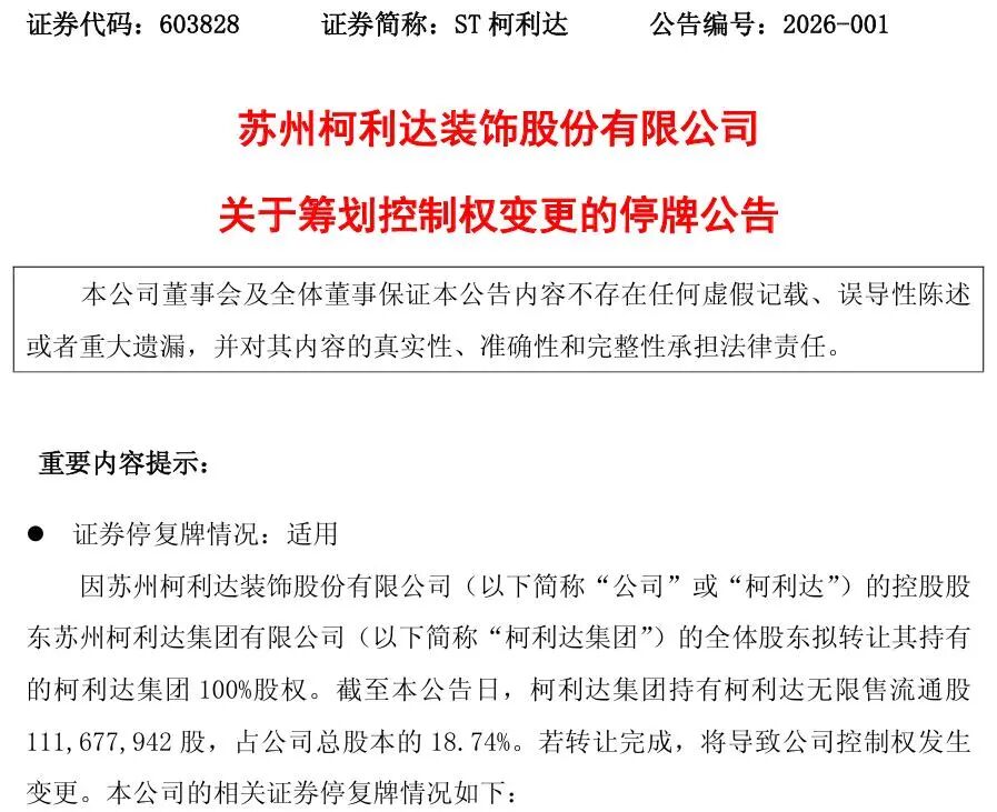603828，筹划控制权变更，停牌！年内股价翻倍