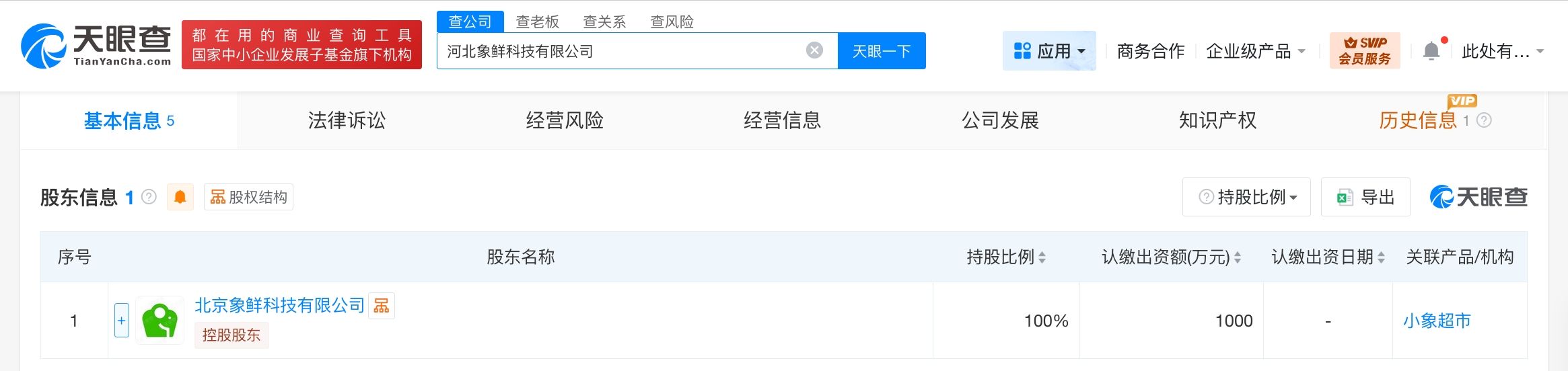 小象超市在河北成立科技公司 注册资本1000万