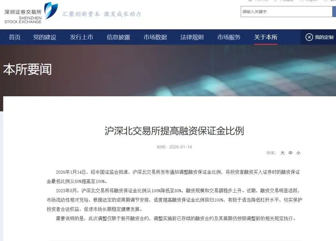 刚刚,沪深北交易所发布:融资保证金最低比例提高至100%,仅限于新开融资合约